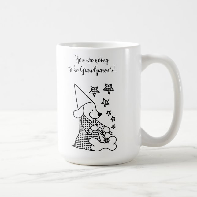 Niedliche Großeltern Ankündigung Schwarzer Cartoon Kaffeetasse (Rechts)