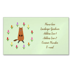 Niedliche Groundhog und Tulip Blume Custom Gardene Magnetische Visitenkarte