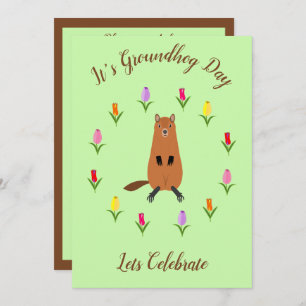 Niedliche Groundhog- und Tulip-Blume Einladung