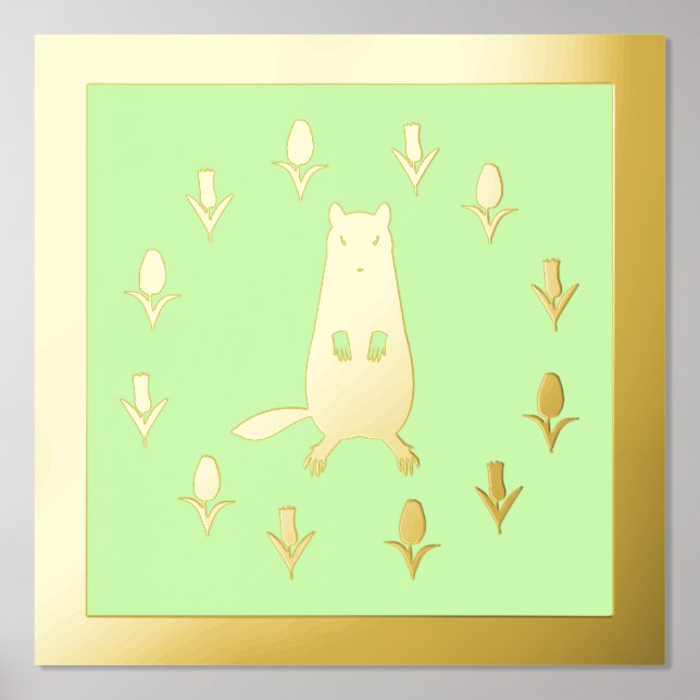 Niedliche Groundhog- und Tulip-Blume Foliendrucke (Vorderseite)