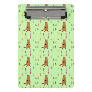 Niedliche Groundhog- und Tulip-Blume Gemustert Mini Klemmbrett