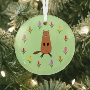 Niedliche Groundhog- und Tulip-Blume Ornament Aus Glas