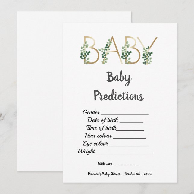 Niedliche Grünanlage Slogan Baby Shower Prediction Einladung (Vorne/Hinten)