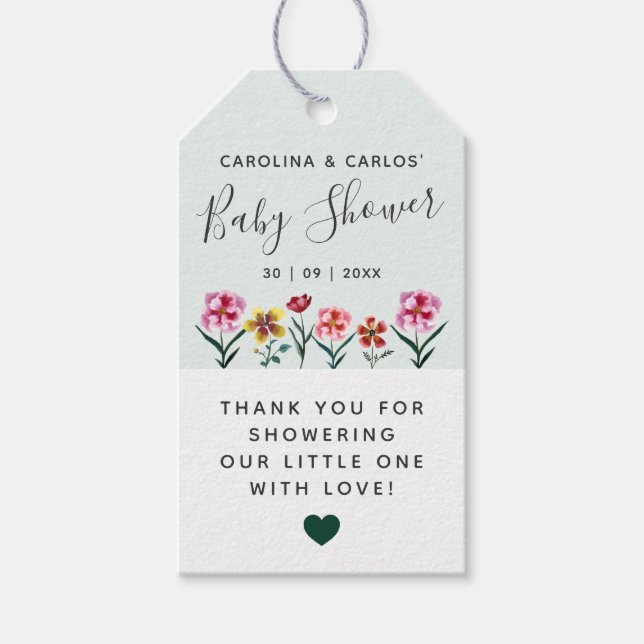 Niedliche grüne Aquarellblütendusche Geschenkanhänger (Vorderseite)