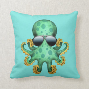 Niedliche grüne Baby-Kraken-tragende Sonnenbrillen Kissen