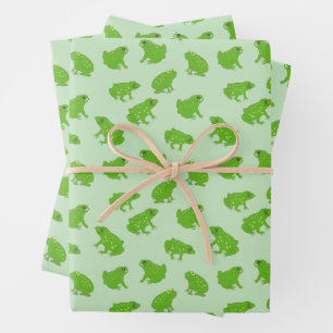 Niedliche Grüne Baumfrösche handGezeichnet Doodle Geschenkpapier Set