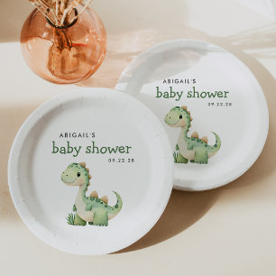 Niedliche grüne Dinosaurier Kinderdusche Pappteller