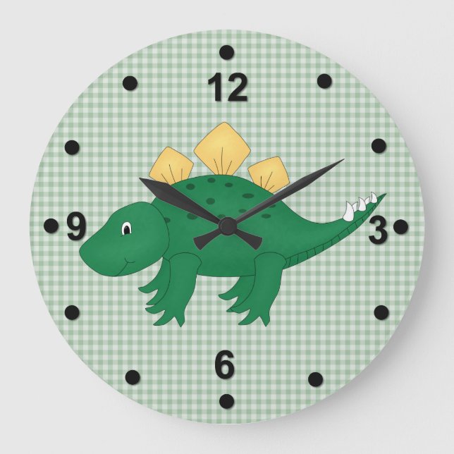 Niedliche grüne Dinosaurieruhr Große Wanduhr (Vorderseite)