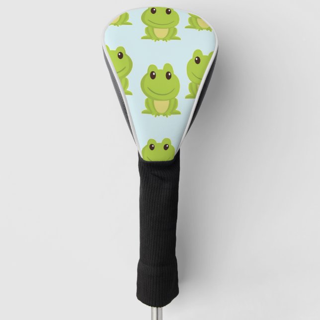 Niedliche grüne Frösche auf blau Golf Headcover (Vorderseite)