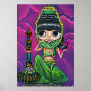 Niedliche grüne Genie Girl Big Eyes Puppen Magic F Poster