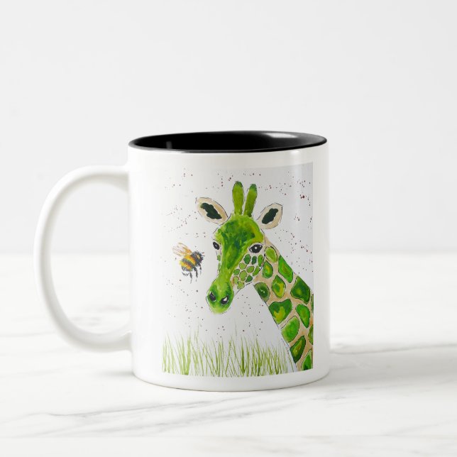 Niedliche grüne Giraffe und eine Hummelbiene Zweifarbige Tasse (Links)