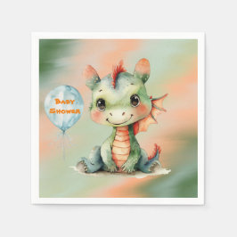 Niedliche grüne Orange Dragon Boy Babydusche Serviette