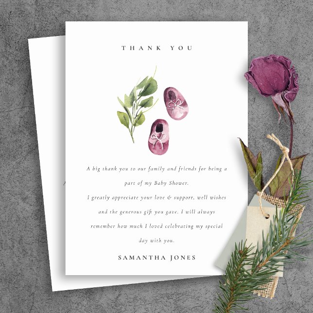 Niedliche grüne Pink Girl Shoes Foliage Baby Dusch Dankeskarte (Von Creator hochgeladen)