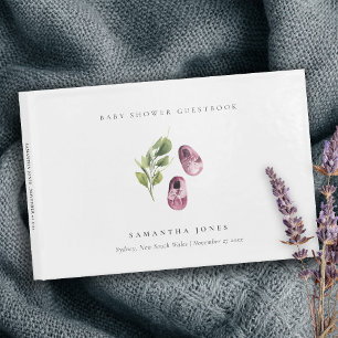 Niedliche grüne Pink Girl Shoes Foliage Baby Dusch Gästebuch