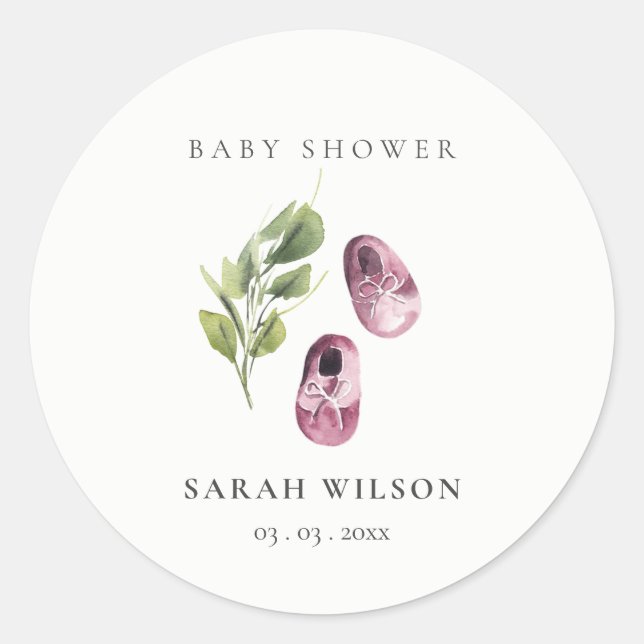 Niedliche grüne Pink Girl Shoes Foliage Baby Dusch Runder Aufkleber (Vorderseite)