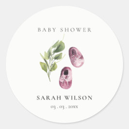 Niedliche grüne Pink Girl Shoes Foliage Baby Dusch Runder Aufkleber