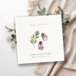 Niedliche grüne Pink Girl Shoes Foliage Baby Dusch Serviette