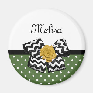 Niedliche grüne Punkte Gelbe Rose Zickzack Bow und Magnet