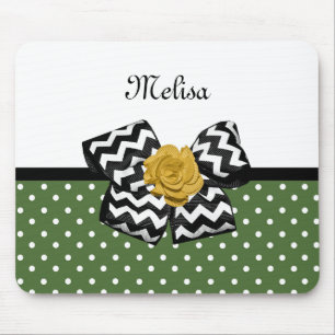Niedliche grüne Punkte Gelbe Rose Zickzack Bow und Mousepad