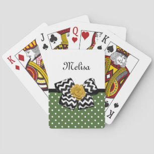 Niedliche grüne Punkte Gelbe Rose Zickzack Bow und Spielkarten