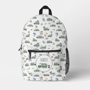 Niedliche grüne Recycelnd Lkw Kids Name Bedruckter Rucksack