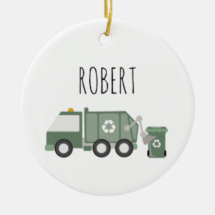 Niedliche grüne Recycelnd Lkw Kids Name Keramik Ornament