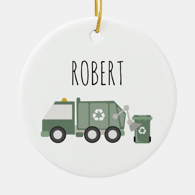 Niedliche grüne Recycelnd Lkw Kids Name Keramik Ornament (Vorne)