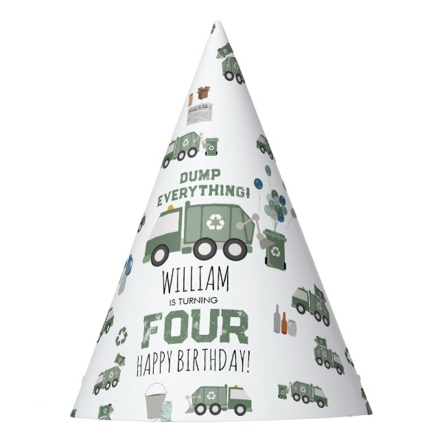 Niedliche grüne Recycelnd Lkw Kinder Name Alter Ge Partyhütchen (Vorderseite)