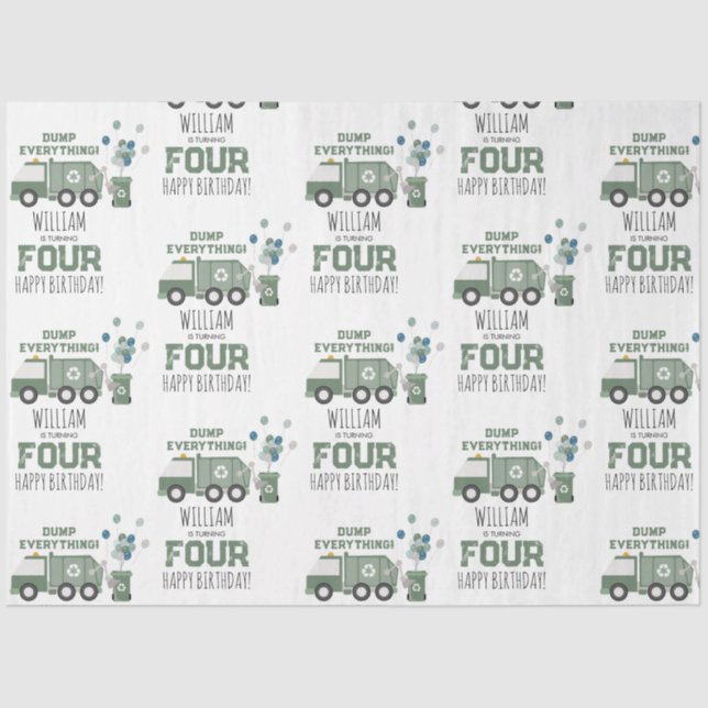 Niedliche grüne Recycelnd Lkw Kinder Name Alter Ge Seidenpapier (Vorderseite)