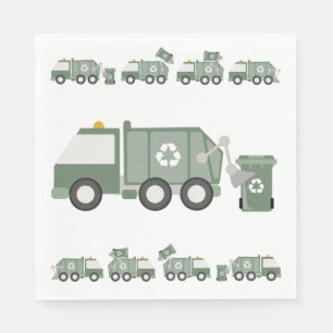 Niedliche grüne Recycelnd LKWs Geburtstag Serviette
