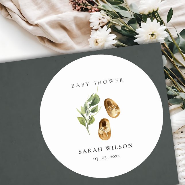 Niedliche grüne Rost Orange Schuhe Foliage Babydus Runder Aufkleber (Von Creator hochgeladen)