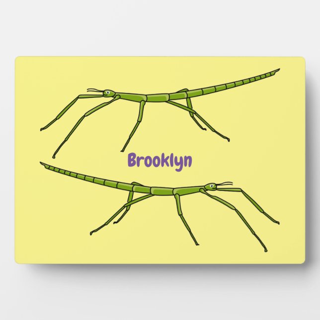 Niedliche grüne Stangen Insekten mit glücklichen G Fotoplatte (Vorderseite)