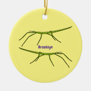 Niedliche grüne Stangen Insekten mit glücklichen G Keramik Ornament