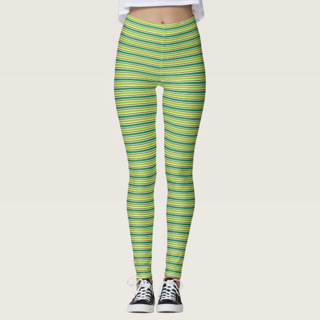 Niedliche grüne Streifen St. Patricks Day Leggings (Vorderseite)