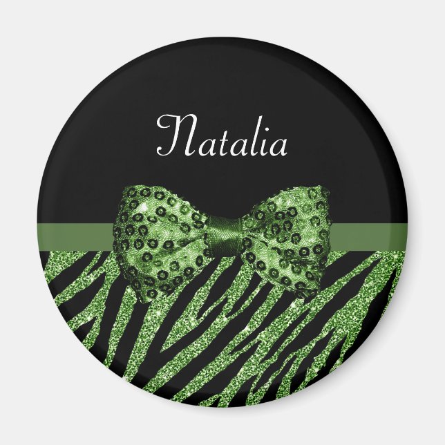 Niedliche grüne Zebra Print-IMITATE Glitz Bow mit  Magnet (Vorne)
