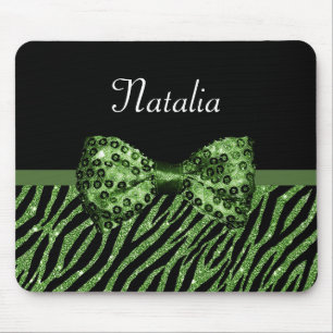 Niedliche grüne Zebra Print-IMITATE Glitz Bow mit Mousepad