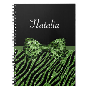 Niedliche grüne Zebra Print-IMITATE Glitz Bow mit  Notizblock