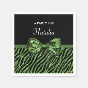 Niedliche grüne Zebra Print-IMITATE Glitz Bow mit  Serviette
