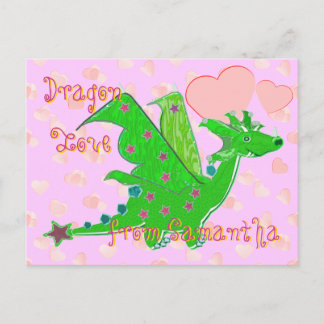 Niedliche grüner Drache-Liebe-Herz-Kinderpostkarte Postkarte