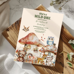 Niedliche Grünpflanzen Waldtiere 1. Geburtstag Par Einladung