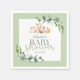 Niedliche Grünpflanzen Woodland Animals Kinderdusc Serviette