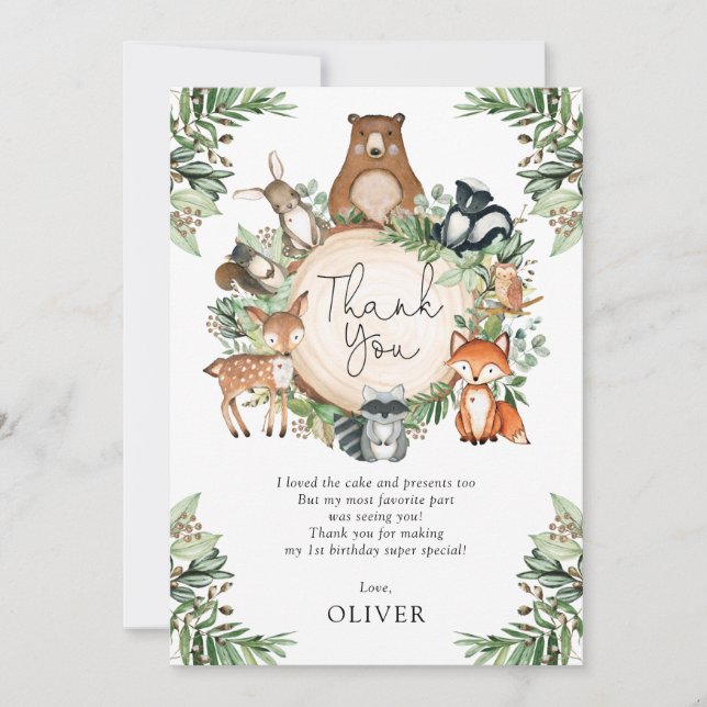 Niedliche Grünpflanzen Woodland Babys Dankeschön K (Vorderseite)