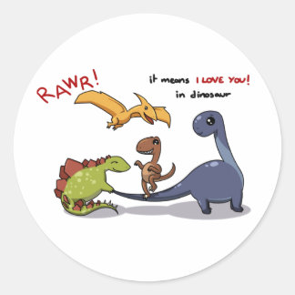 Niedliche Gruppe der Dinosaurier Rawr bedeutet Wir Runder Aufkleber