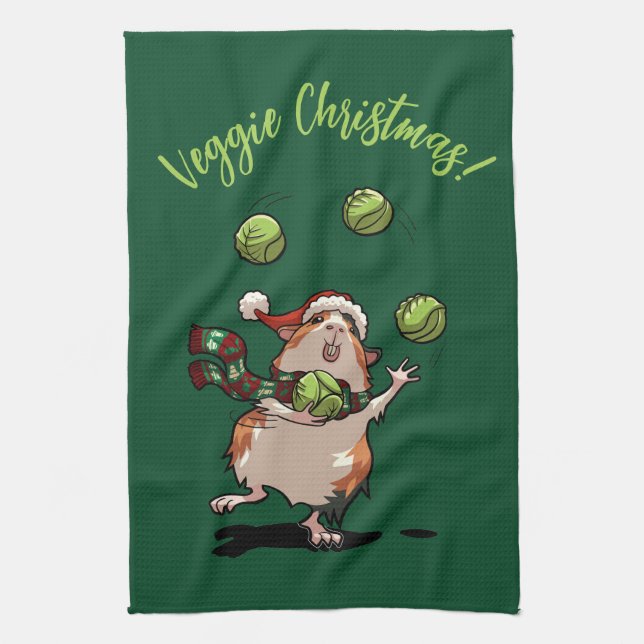 Niedliche Guinea Pig Veggie Weihnachten! Sprout Ju Geschirrtuch (Vertikal)