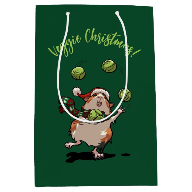 Niedliche Guinea Pig Veggie Weihnachten! Sprout Ju Mittlere Geschenktüte (Vorderseite)