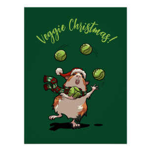 Niedliche Guinea Pig Veggie Weihnachten! Sprout Ju Poster