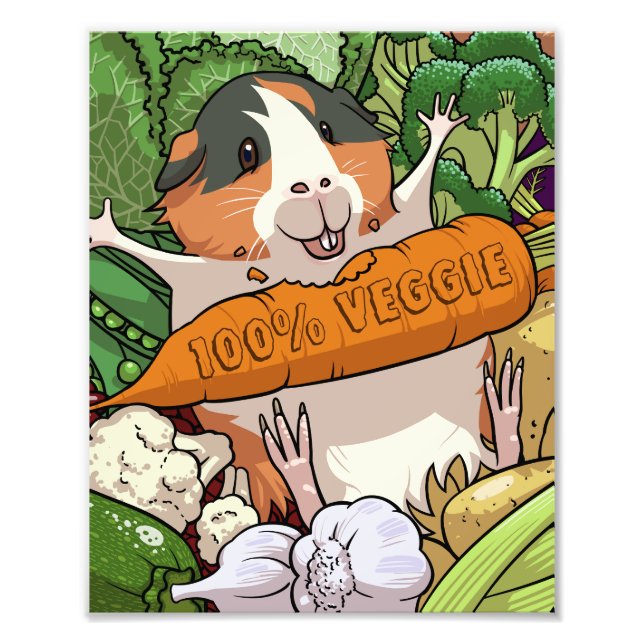 Niedliche Guinea Schwein 100% Veggie Carrot Cartoo Fotodruck (Vorne)