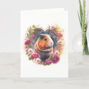 Niedliche Guinea Schweinchen in rosa Blume Valenti Feiertagskarte
