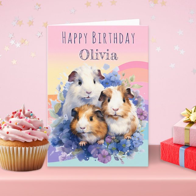Niedliche Guinea Schweine Hübsch Personalisierter  Karte (A personalized birthday card with an illustration of three adorable guinea pigs)