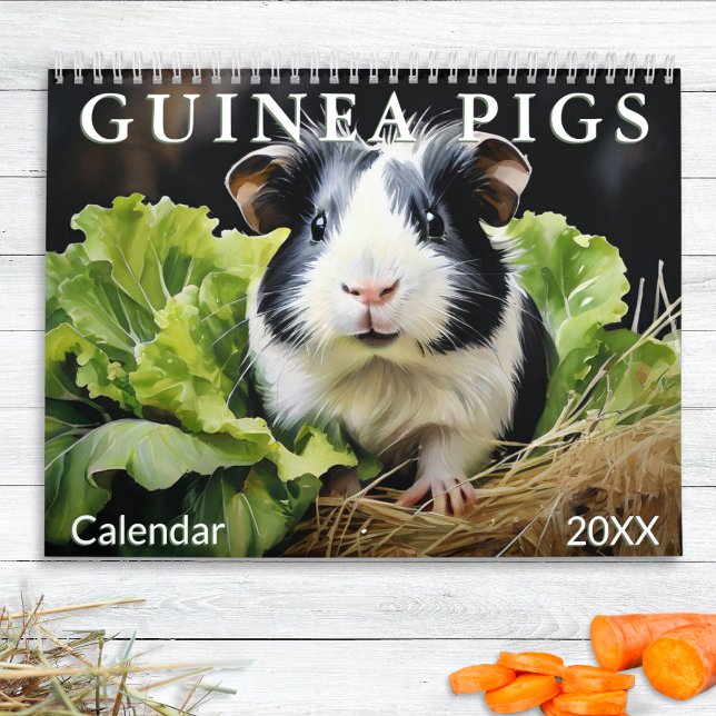 Niedliche Guinea Schweine Tierliebhaber Wasserfarb Kalender (A wall calendar with a guinea pig illustration for each month in a watercolor style)